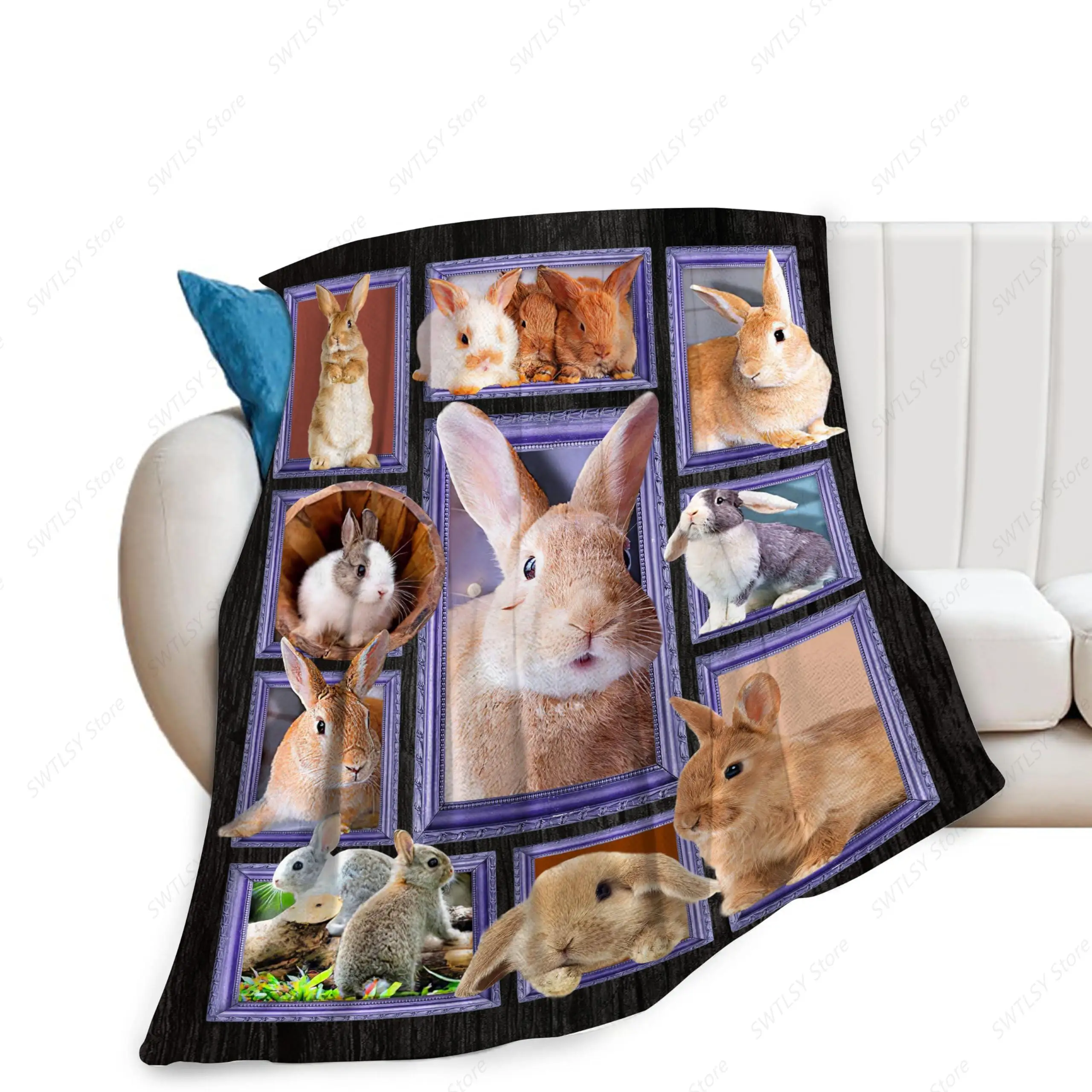 Easter Rabbit Blanket Bunny Decor Throw Blanket Super Warm Soft Plush Lightweight Fleece Flannel Animals Blanket Rabbit Gifts