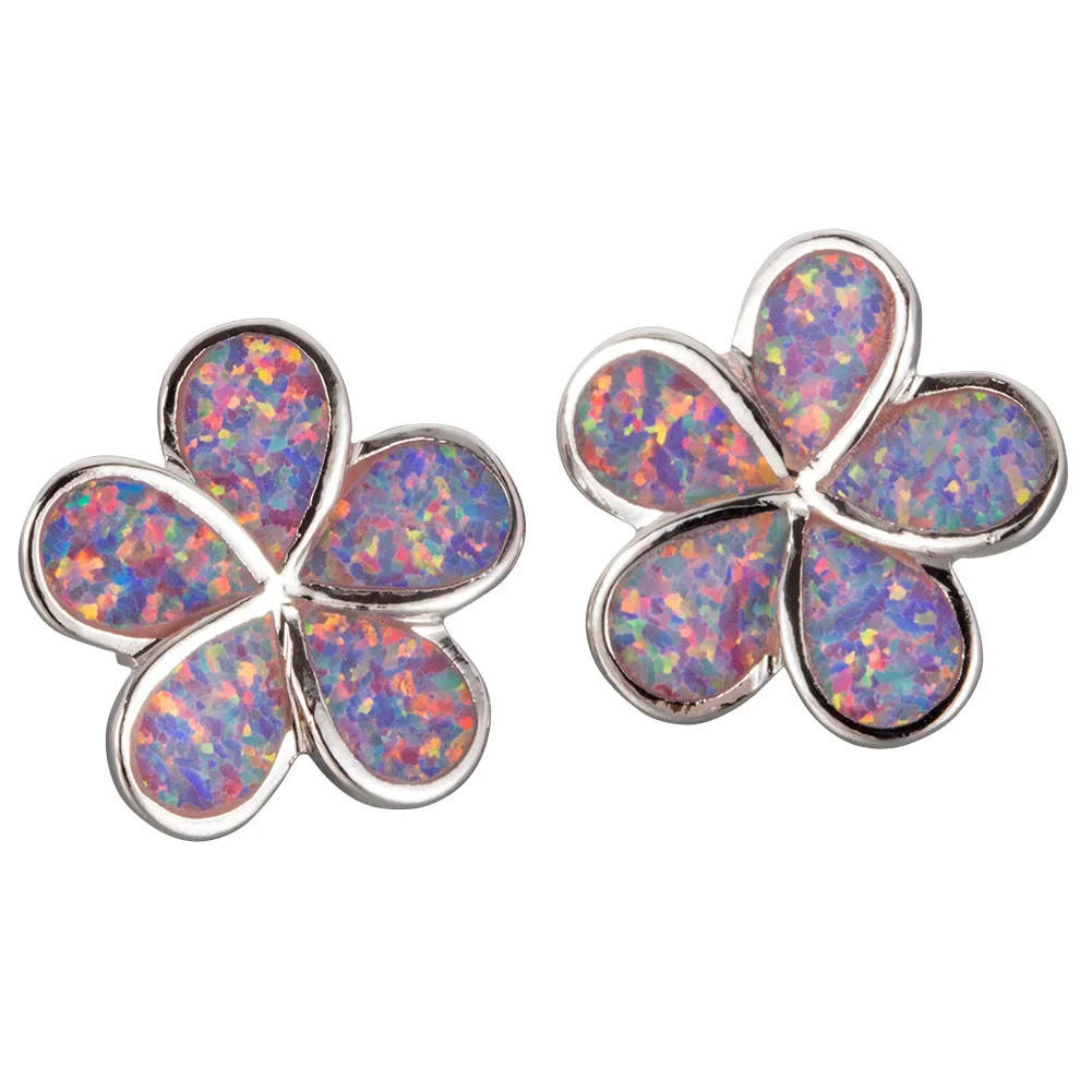 

KONGMOON Plumeria Lavender Purple Fire Opal Silver-Plated Jewelry for Women Piercing Stud Earrings