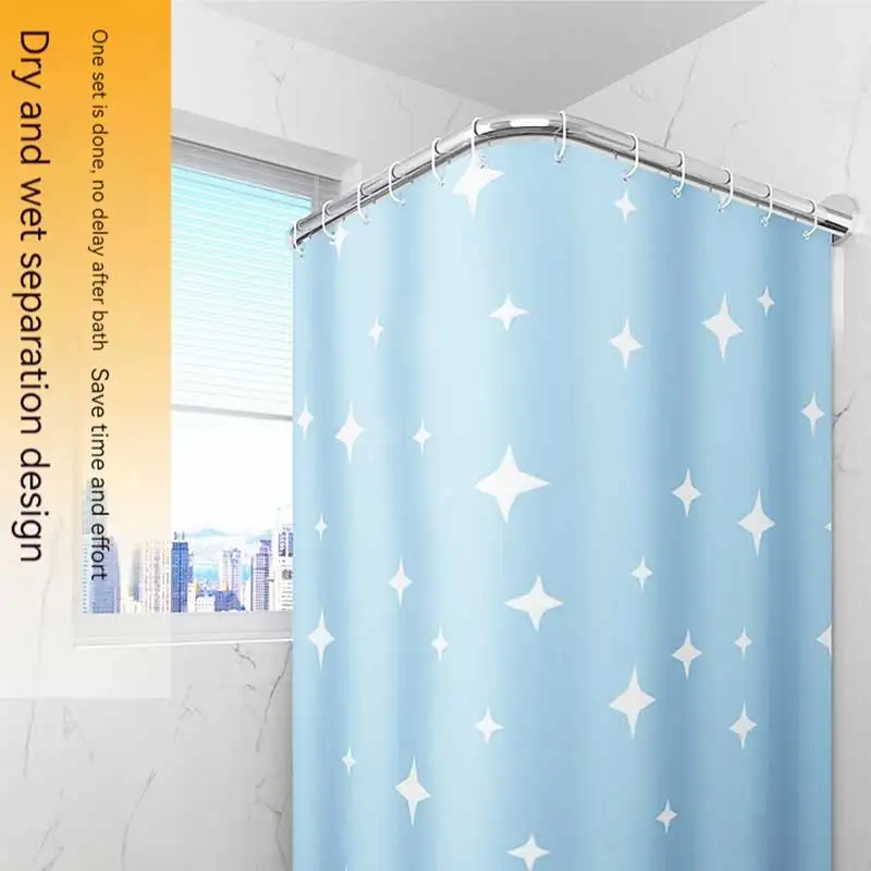 Stainless Steel Shower Curtain Rod Set Adjustable U-shaped Shower Curtain Rod Clothes Closet  Rod Bathroom Shower Rod