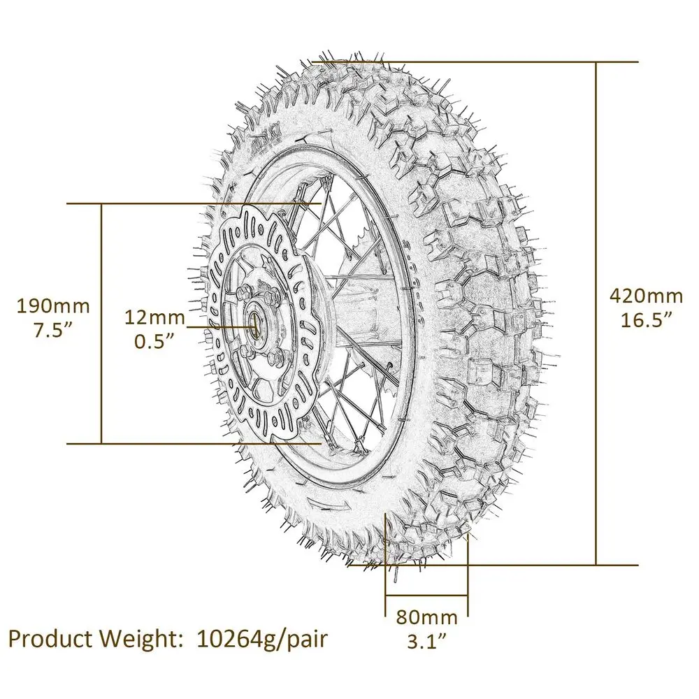 TDPRO 12mm 3.00-10 & 2.50-10 1pcs Front or 1pcs Rear Tire Tube Wheel Disc for CRF50 XR Dirt Bike