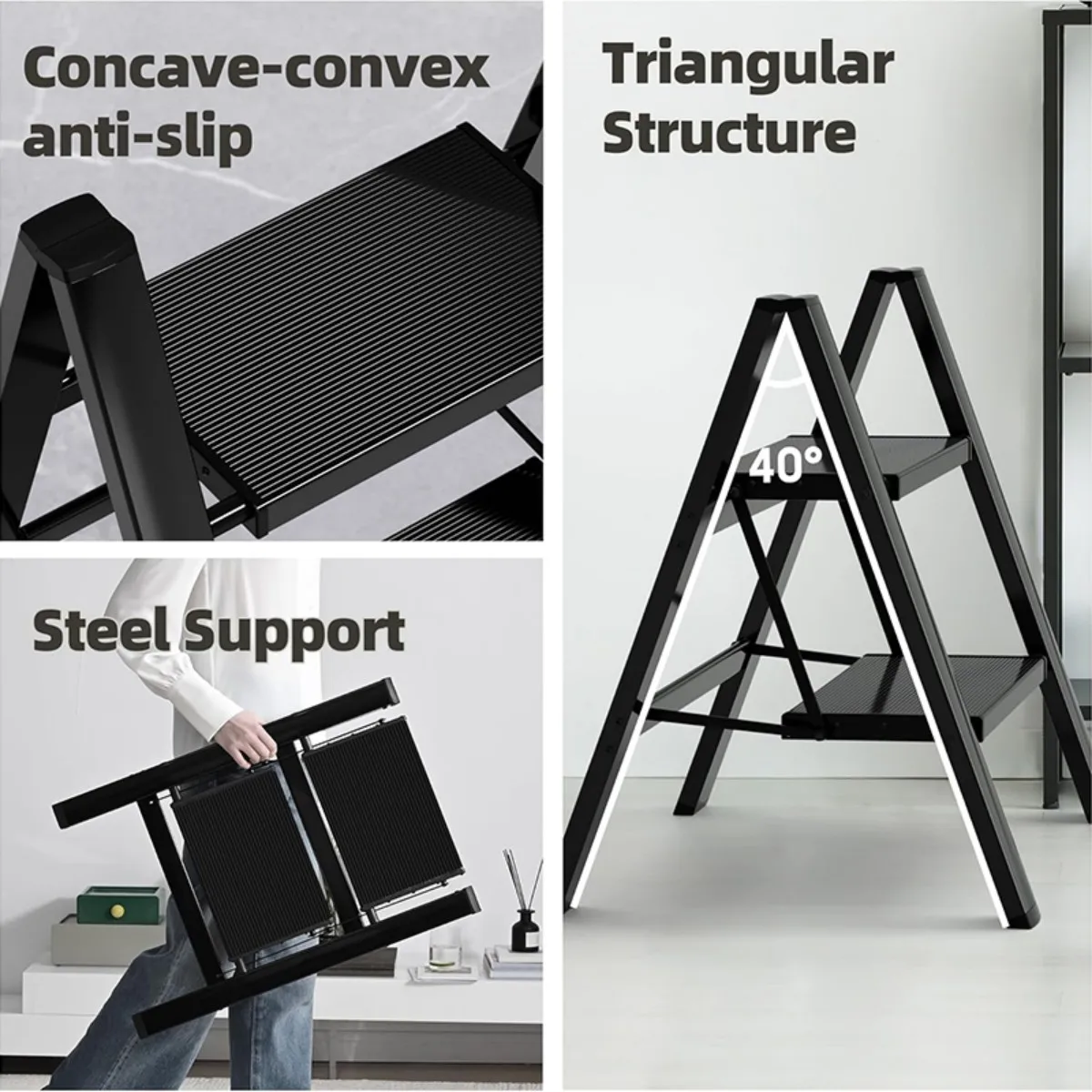 Ladder Folding Step Stool with Extra Wide Treads Portable Lightweight Home Ladder Kitchen Ladder Easy to Store Space Saving Capa