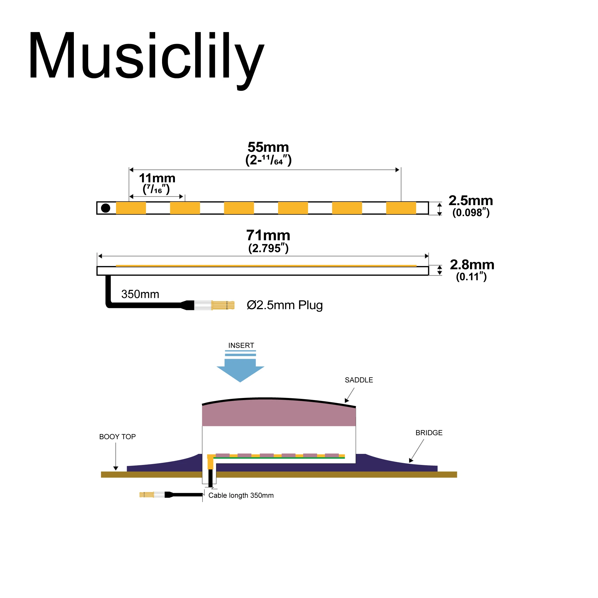 Musiclily Basic Gitarren-Tonabnehmer unter dem Sattel Piezo für Akustik-/Klassische Gitarre – Detail 19