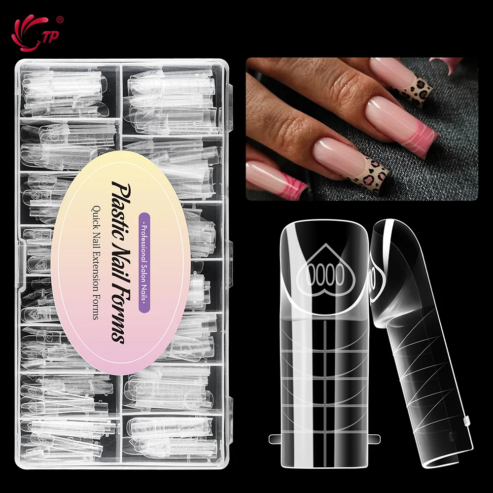 

TP French Space Dual Nail Forms 150pcs Clear Reusable Acrylic Poly Nail Gel Mold Full Cover Extension Top Form Nail Art Salon
