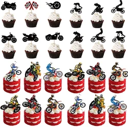 24pcs/Set Motorcycle Birthday Cake Decorations Cupcake Toppers Motocross Sport Party Supplies for Men Boys