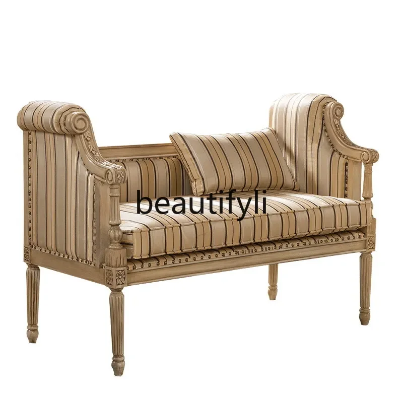 

pg45Korean furniture leisure chair solid wood wedding studio props antique white leisure lover chair