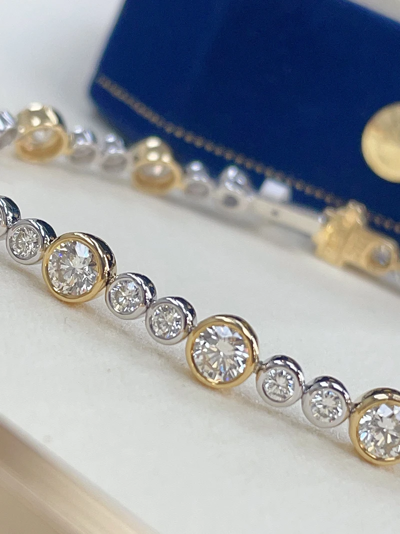 LUOWEND 100% 18K White+Yellow Gold Bracelet Luxury Design 4.62carat Real Natural Diamond Bracelet for Women High Party Jewelry