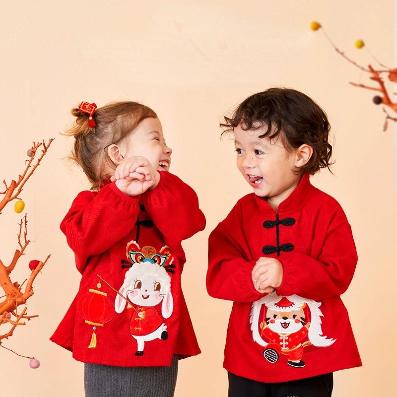 

Bib Baby's Coverall In Autumn and Winter Wearing Red New Year Children's Anti Dirty and Anti Dressing Eating for Men and Women