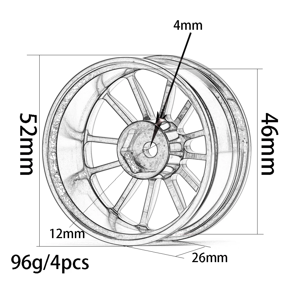 NEW ENRON Aluminum Alloy 12 Spokes Wheels Rims Hub 4Pcs for RC On-Road Drift Car 1/10 Traxxas HSP HPI Tamiya Kyosho RedCat SAKUR