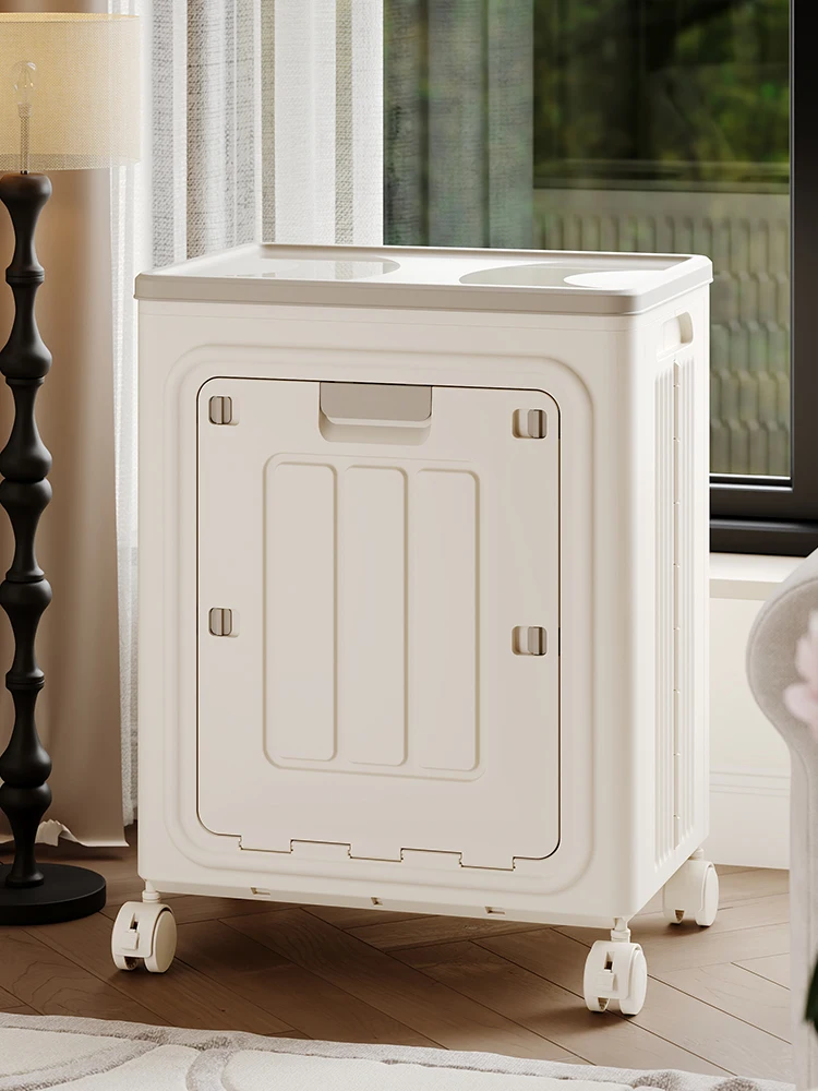 

Large Capacity Collapsible Clothes Organizer with Wheels 2 Doors Toy Storage Rack for Living Room Bedroom