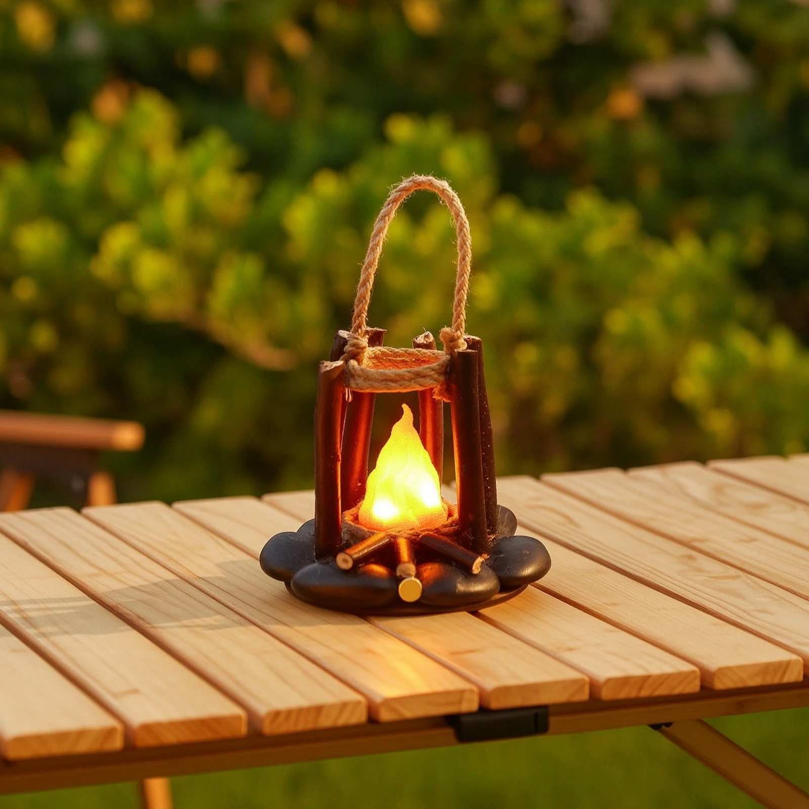 Rechargeable Lantern with Rope Handle Portable Night Light with Ambient Sound Campfire Lantern Ambient Campfire Night Light Cozy