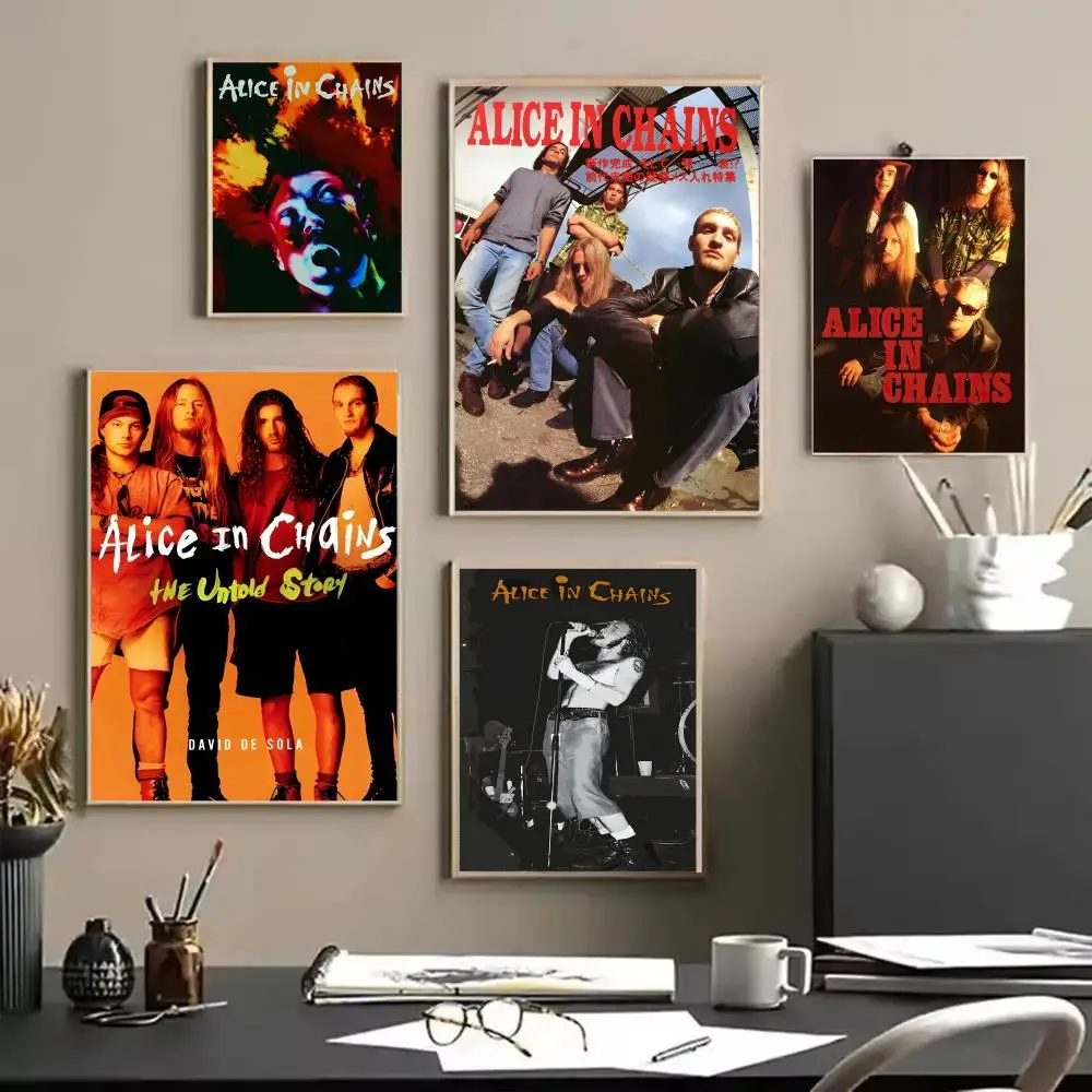 A-Alice in Chains Band Poster Stickers HD Waterproof Painting Wall Art for Bedroom Living Room Home Decor Decoration Gift
