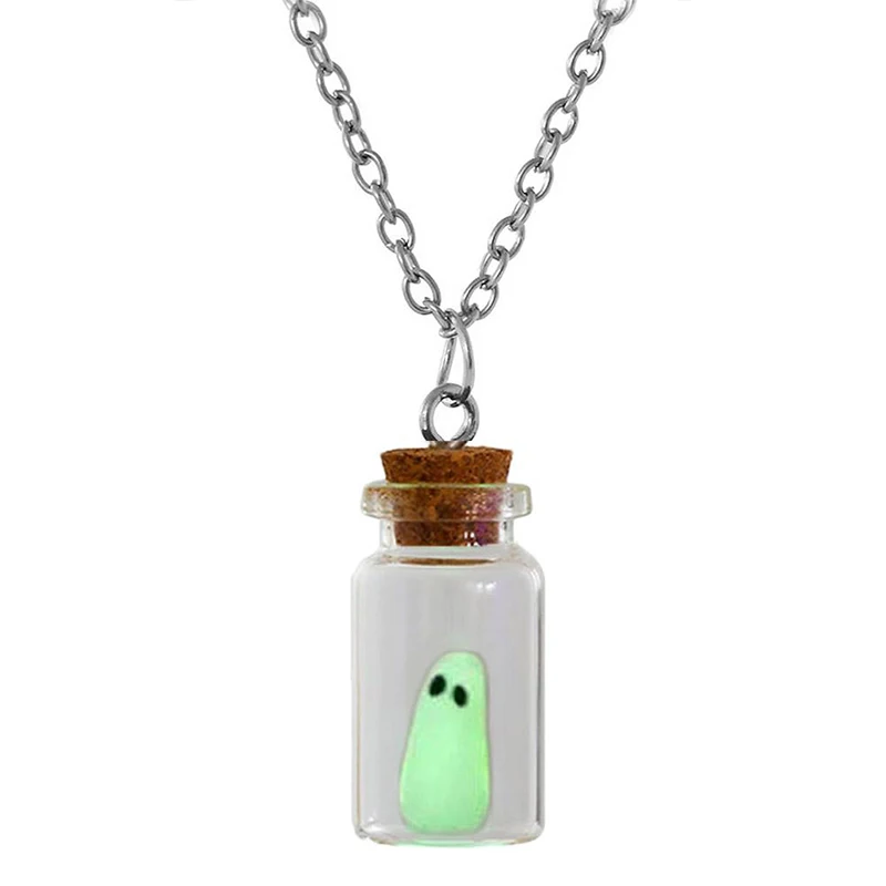 Ghost Necklace,The Adopt A Ghost Necklace,Glow-In-The-Dark Halloween Necklace,Tiny Ghost In A Bottle Pendant Necklace