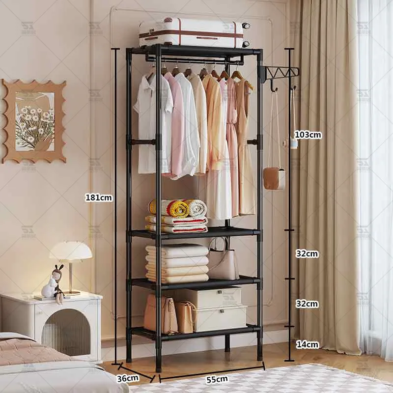 Coat Rack Large Capacity Metal Storage Wardrobe Multifunction Clothes Rack Bedroom Rental Room Organizer