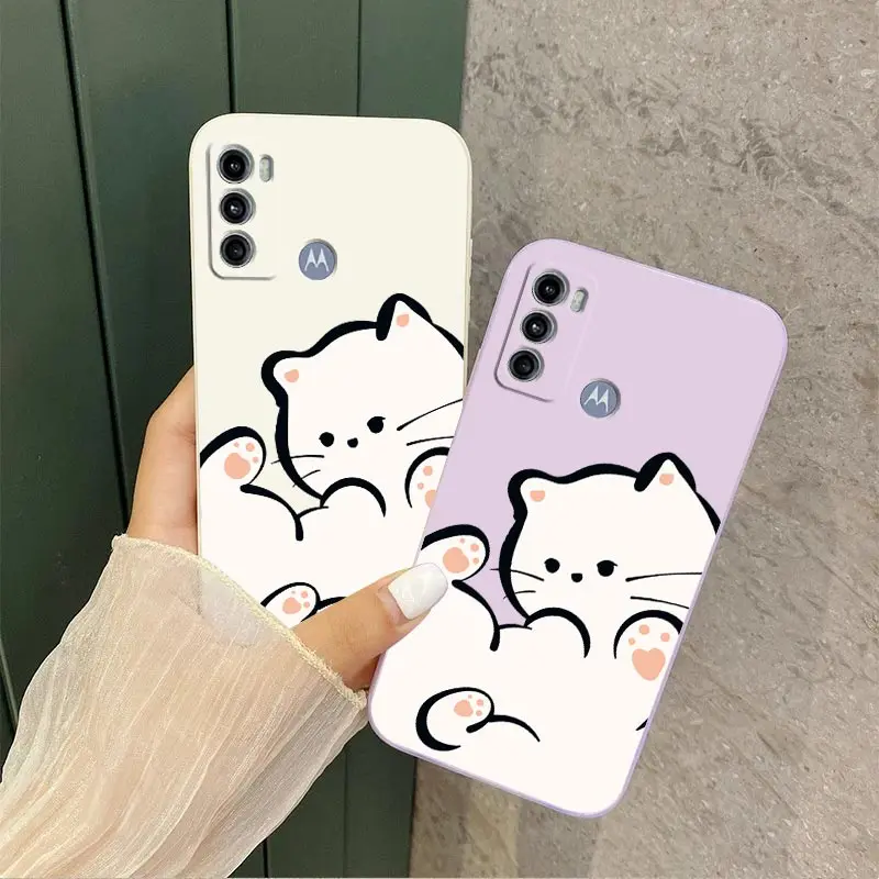 G60 White Cloud Cat Silicone Phone Case For Motorola Moto G60 G62 G60S G40F G54 G22 G82 G84 G30 G42 G72 G34 G24 G13 G52 G9 Cover