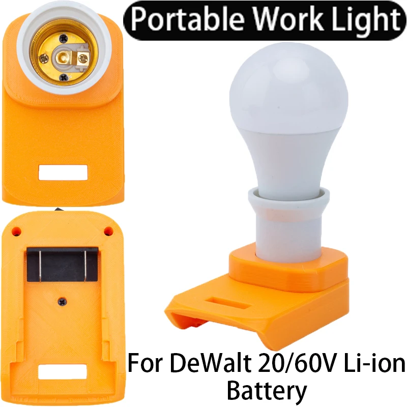 Portable E27 Bulb LED Work Light for DeWalt 20/60V Li-Ion Battery Home Camping Tools E27 Bulb Lamp Holder