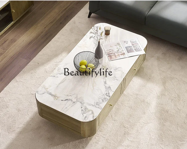 

Solid Wood Light Luxury Coffee Table Living Room Small Apartment Modern Simple Tea Table Drawer Coffee Table