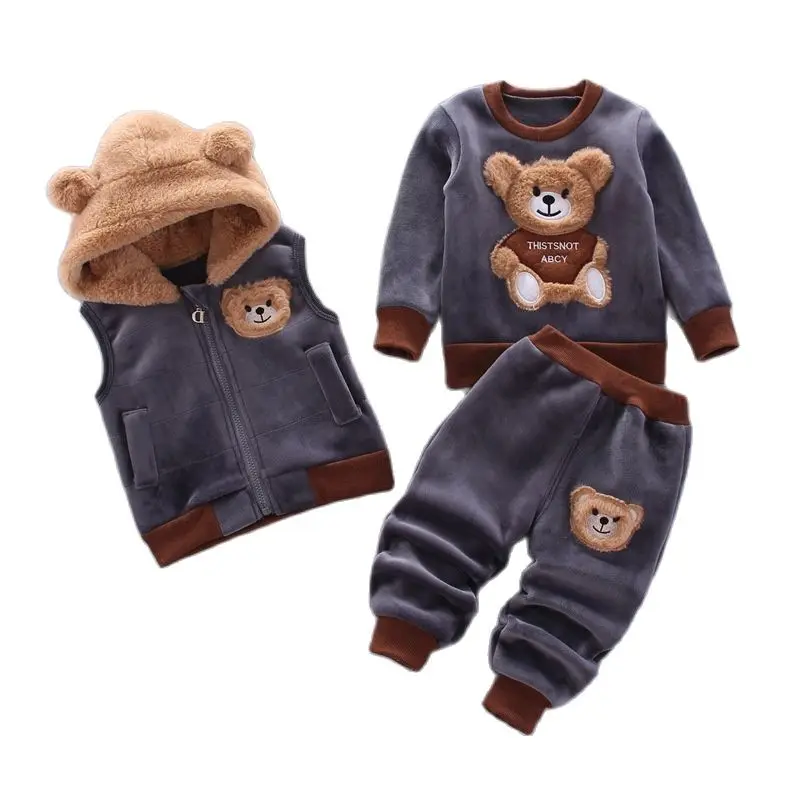 Baby jongens en meisjes kleding set tricken fleece kinderen capuchon bovenkleding tops broek 3 stuks outfits kinderen peuter warm kostuum pak