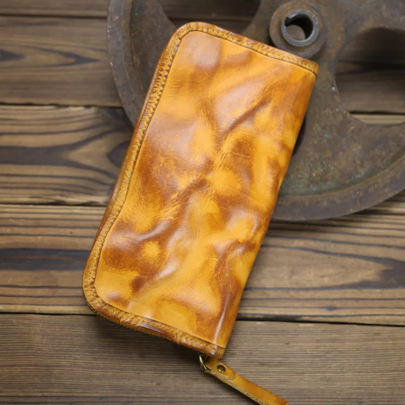 OYIXINGER 2024 New Fashion Vintage Cowhide Wallet For Men Casual Business Handmade Narure Genuine Leather Large Clutch Wallet