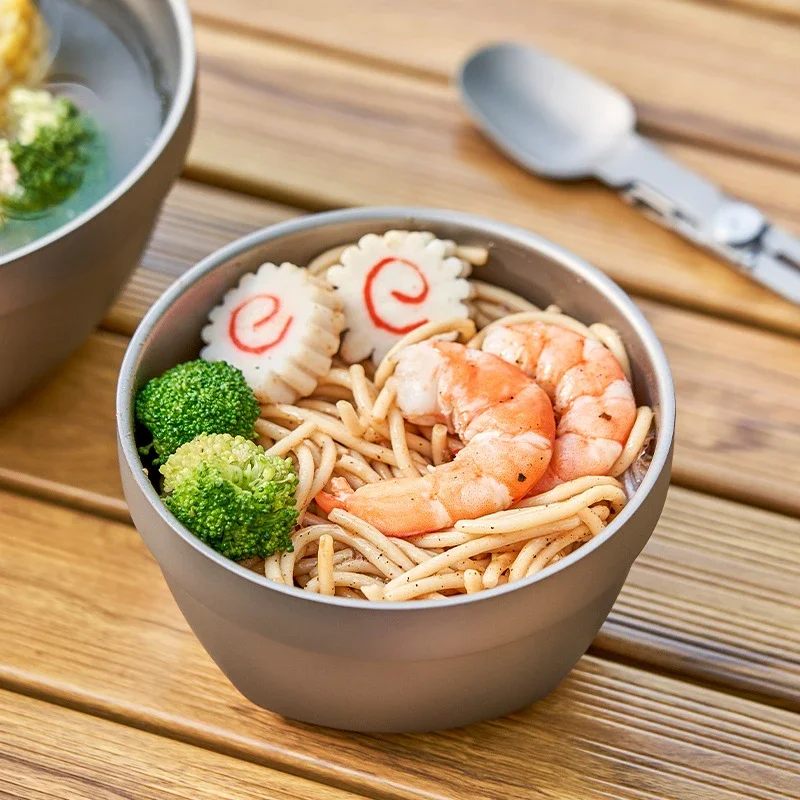 

500/800ml Titanium Bowl Portable Multifunctional Soup Bowl Heat Insulated & Anti-S bacterial Tableware for Camping Home Kitchen
