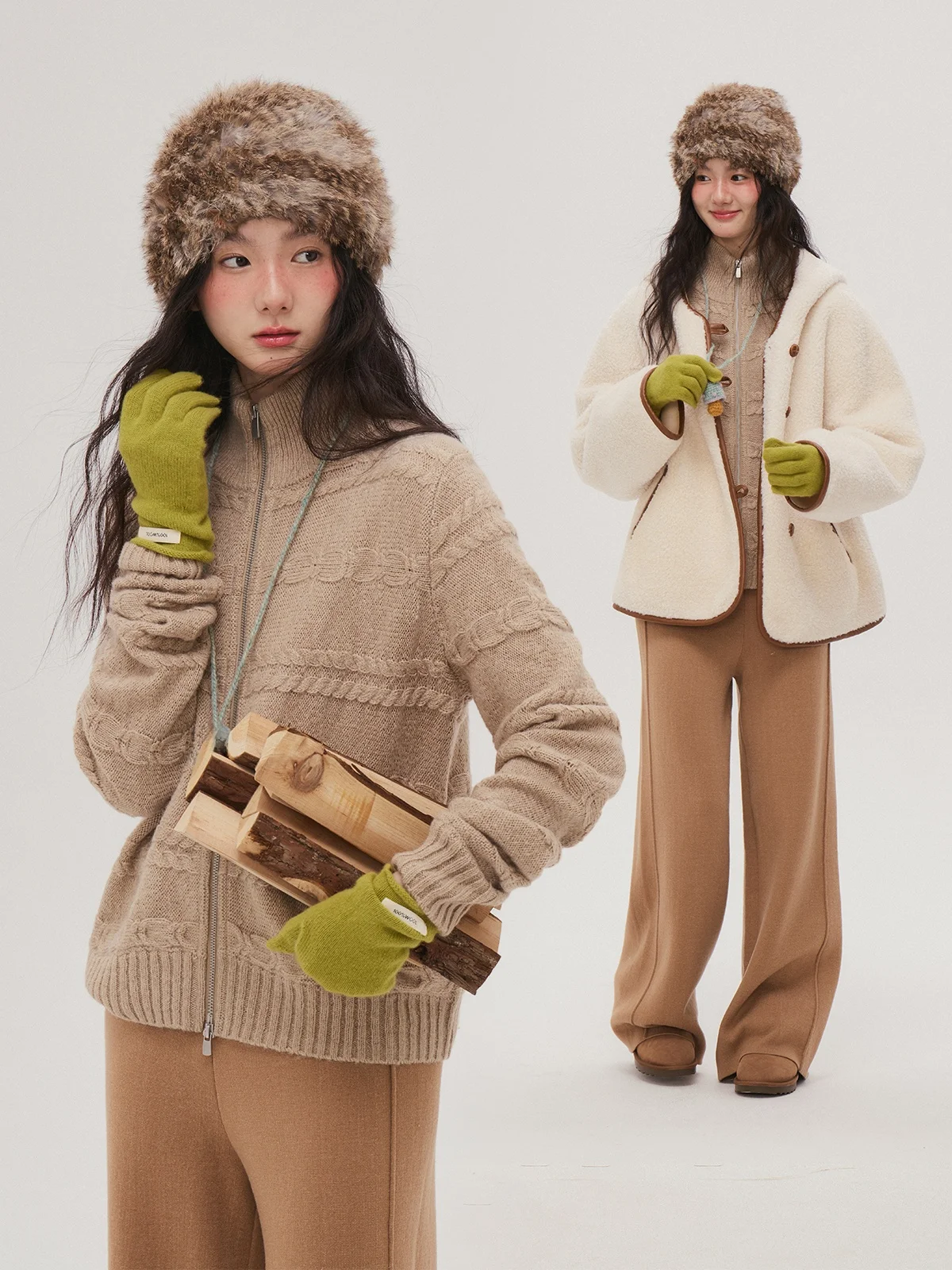 

Зимняя верхняя одежда: женский теплый модный кардиган с высоким воротником на молнии, из смесовой шерсти, нейлона и акрила, с длинными рукавами