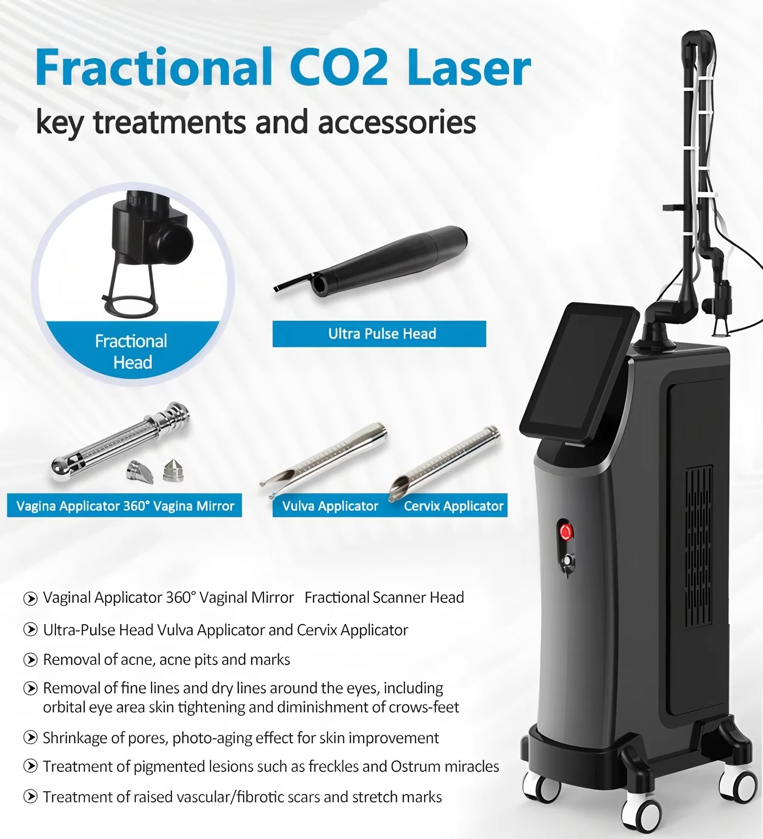 Essential Private CO2 Fractional  Machine Treat Acne Scars Vaporizing Targeted Tissues at High Temperatures