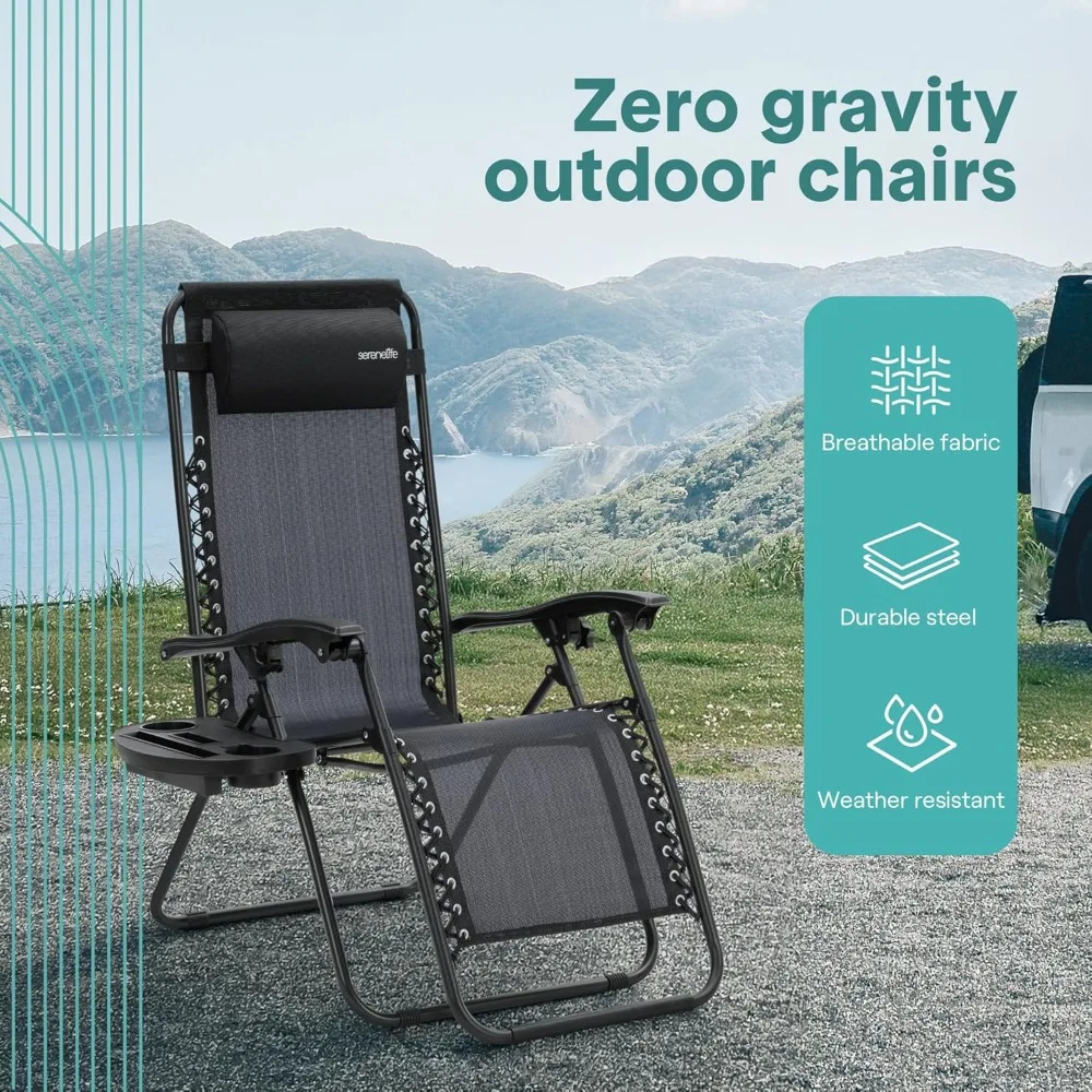 

Zero Gravity Outdoor Lounge Chairs 2 Pack – Folding Recliners with Side Table, Cup Holder & Padded Headrest