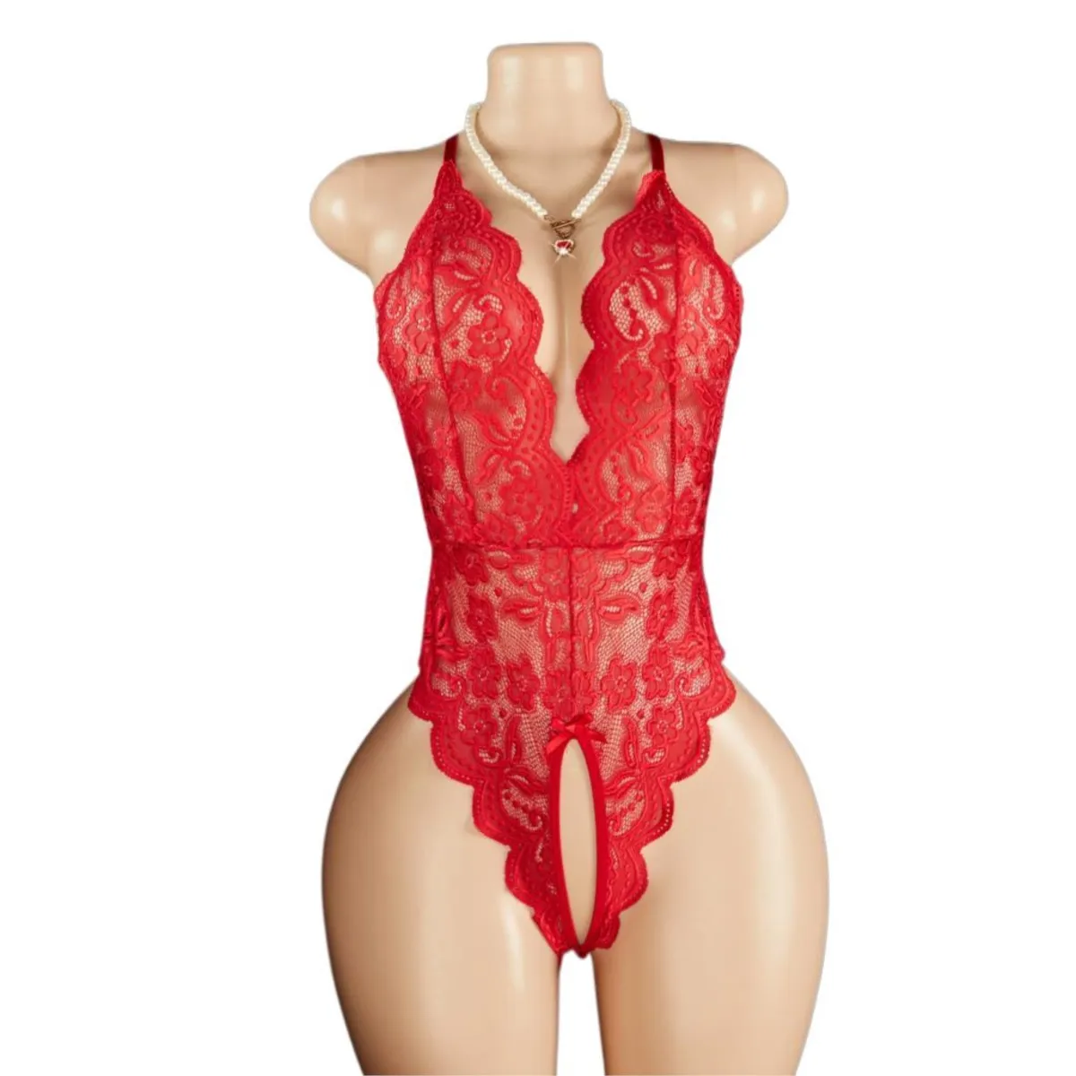

Red Sleeveless Babydoll Fashion Woman Adult Costume Sexy Costumes Woman Lingerie Adult Backless Suspenders Deep V Bowknot