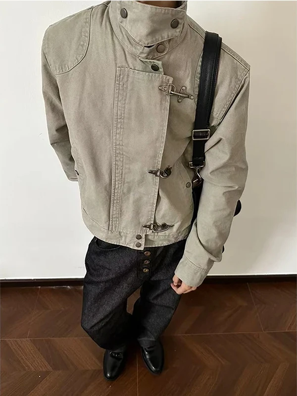 

Vintage Aged Aircrt Bule Collar Jaet Men Women Spring Autumn American Retro Casual ort Wide Workwear Coat