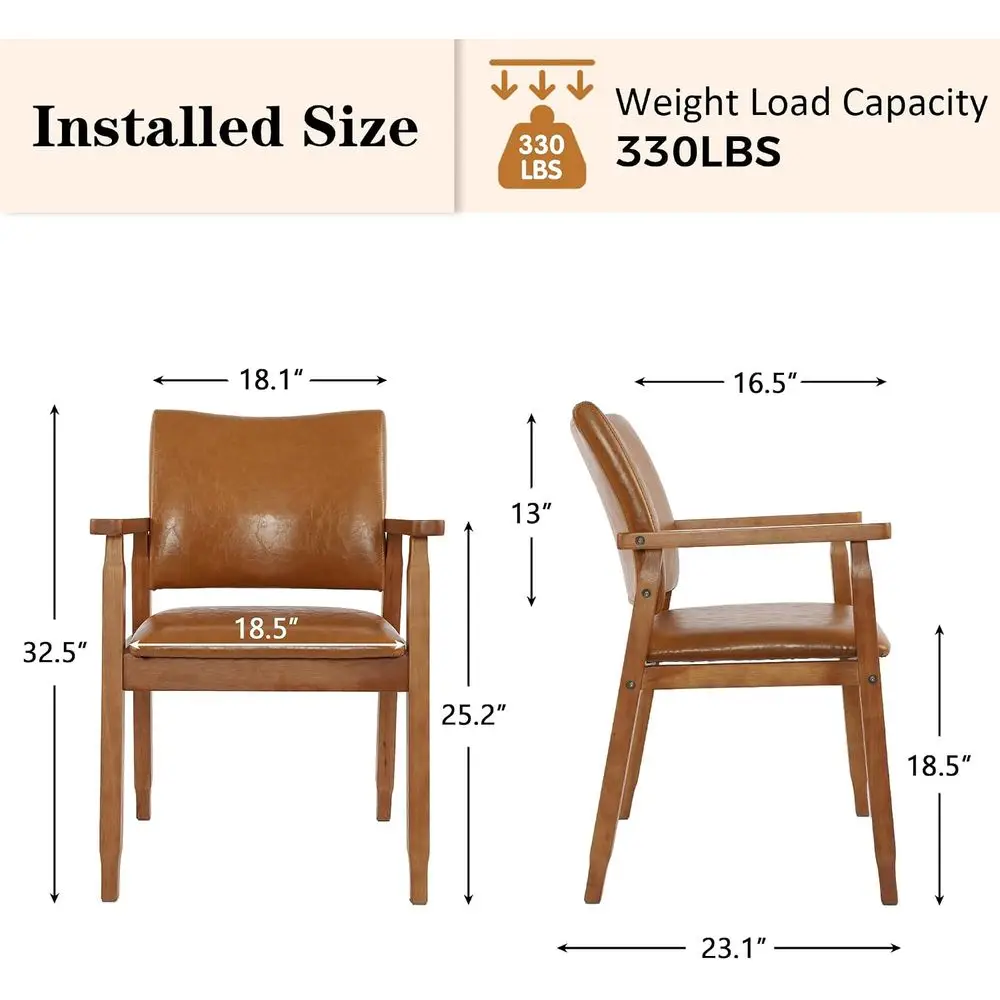 -Century ern Dining Chairs with Armrest Set o 2, PU Leather Upholstered Dining Room Chairs with Solid Wood e, Walnut Kitchen Arm