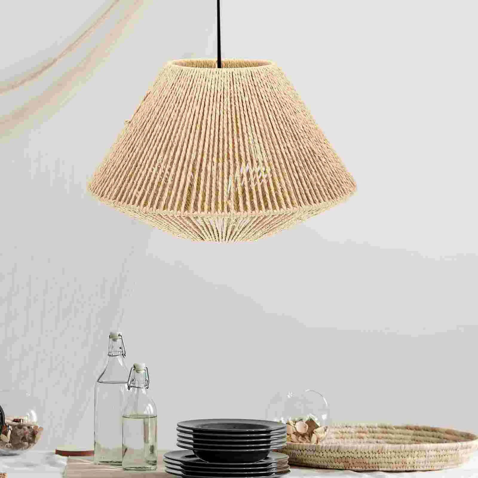 Rattan Lampshade Rustic Style Pendant Shades Hanging Vintage for Ceiling Woven