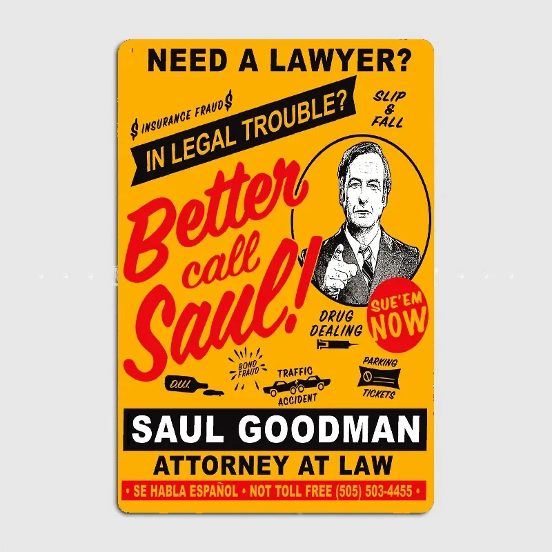 Better Call Saul Saul Goodman Breaking Bads Poster Metal Plaque Pub Garage Plates Pub Vintage Tin Sign Poster