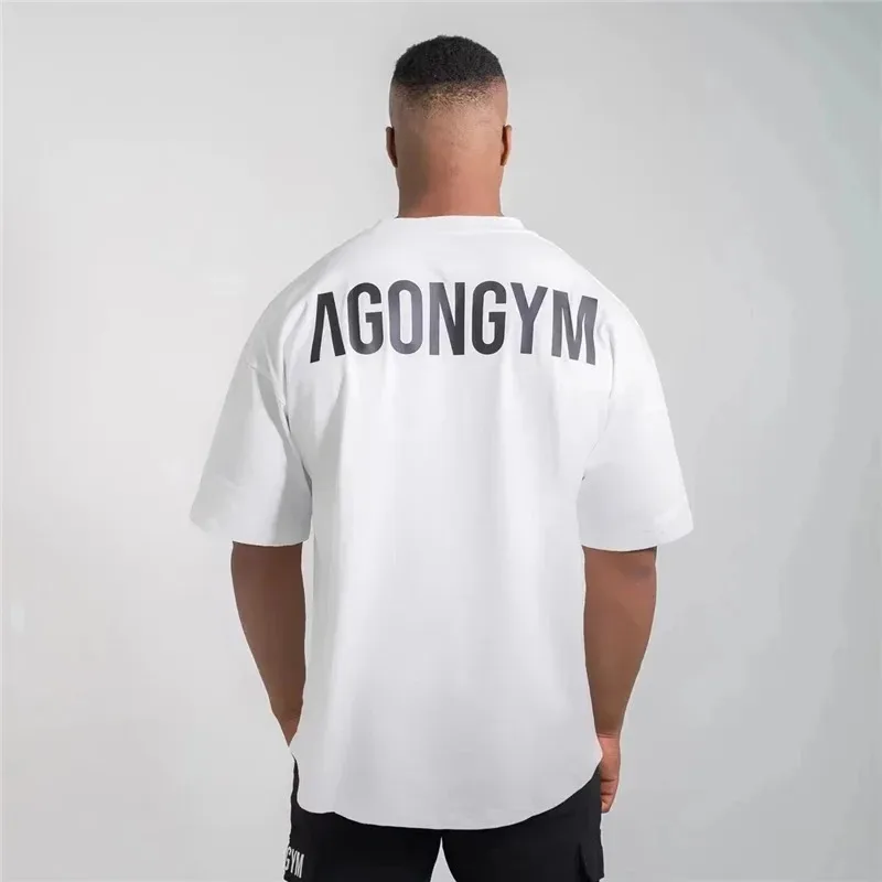 T-Shirt allentata Oversize estate 2024 Bodybuilding Fitness Cotton Hip Hop T Shirt Muscle for Men Tee Gym maschile Stringer Tees Tops