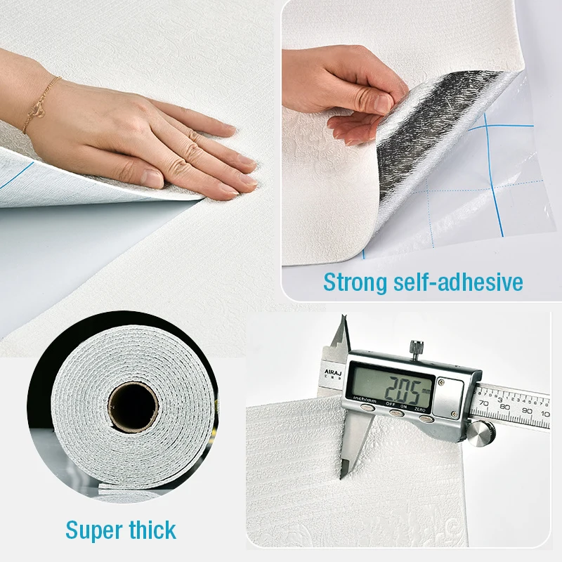 Imagem -05 - Adesivo de Parede Extra Grosso Telha Auto-adesivo Painel de Espuma Revestimento de Parede Linho Texturizado Papel de Parede Decoração de Casa Sala de Estar 0.5m x 2.8m