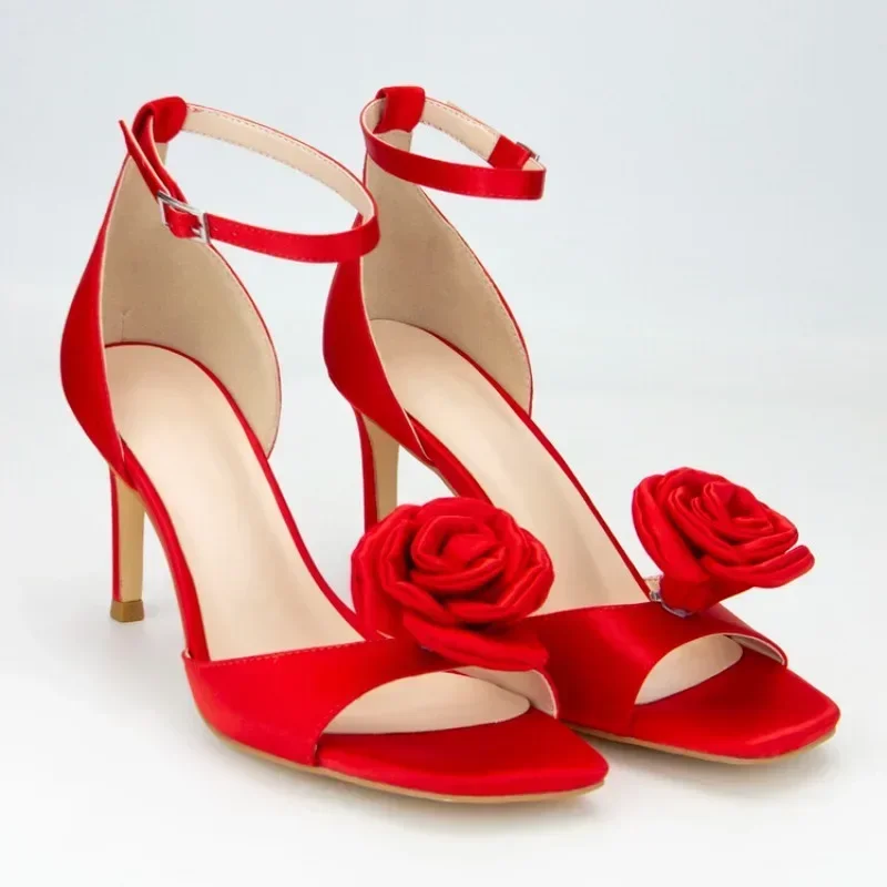 

Red Flower Runway Show Style Two Ways To Wear Sandals Summer New Women's Wedding Bride Party Fashion Sexy High Heels Size 41