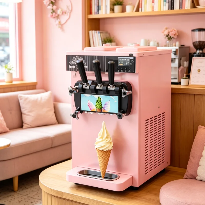

Customized Stainless Steel Gelato Machine, Commercial Soft Ice Cream Maker, Double Flavor Frozen Yogurt for Small Business Start