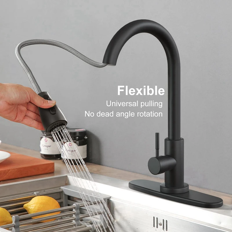 Kitchen-Faucets Kitchen Faucet With Pull Down Sprayer -Stainless Steel-Matte Black