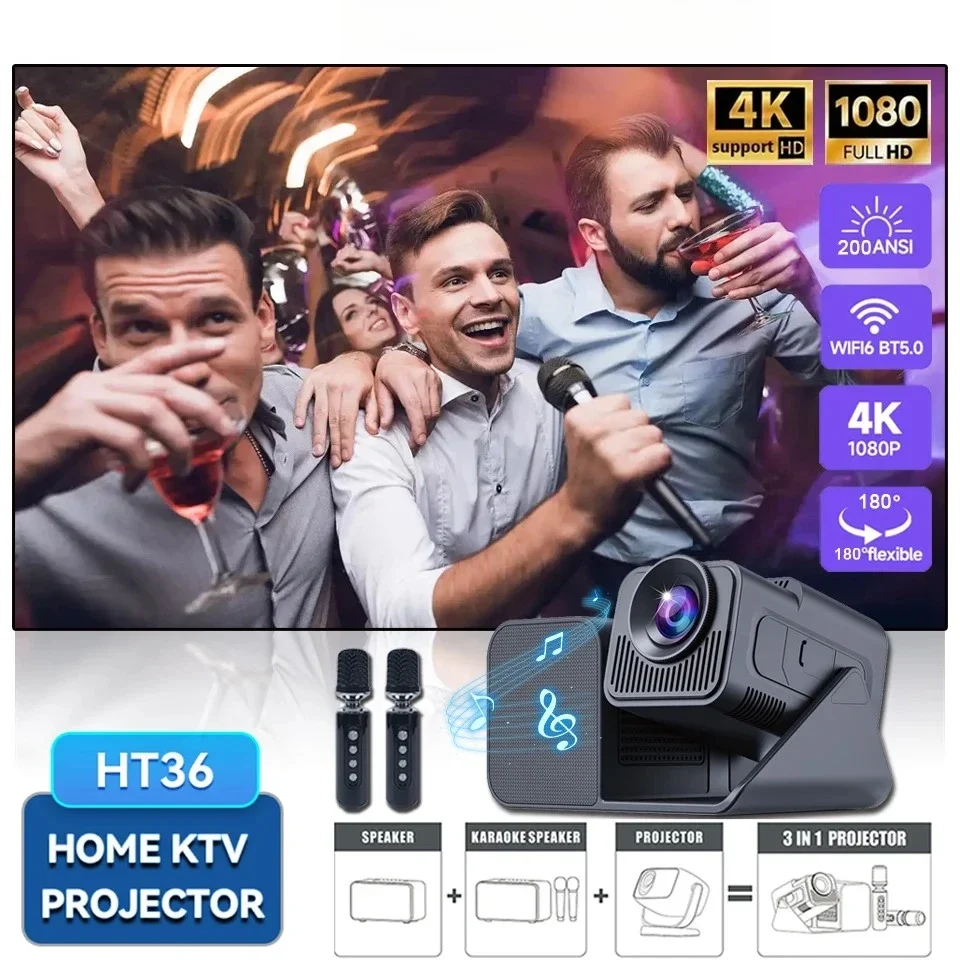 

New HT36 Mini Portable Projector 4K 1080P Native 1280*720P Android11 WIFI6 BT5.2 Auto Keystone Cinema Video Beam Projectors HDMI