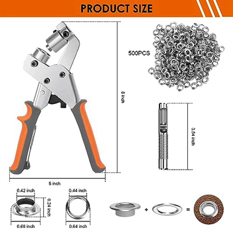 Wytrzymałe dziurkacz szczypce narzędzie plandeka zestaw z 500 przelotkami, oczka i przelotki punktak pneumatyczny do plandek materiałowych