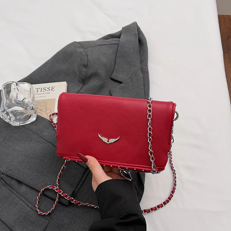 Fashionable Envelope Chain Bag - Women's ZV Inspired Rhinestone Wing, Casual Vintage Shoulder Crossbody Bag