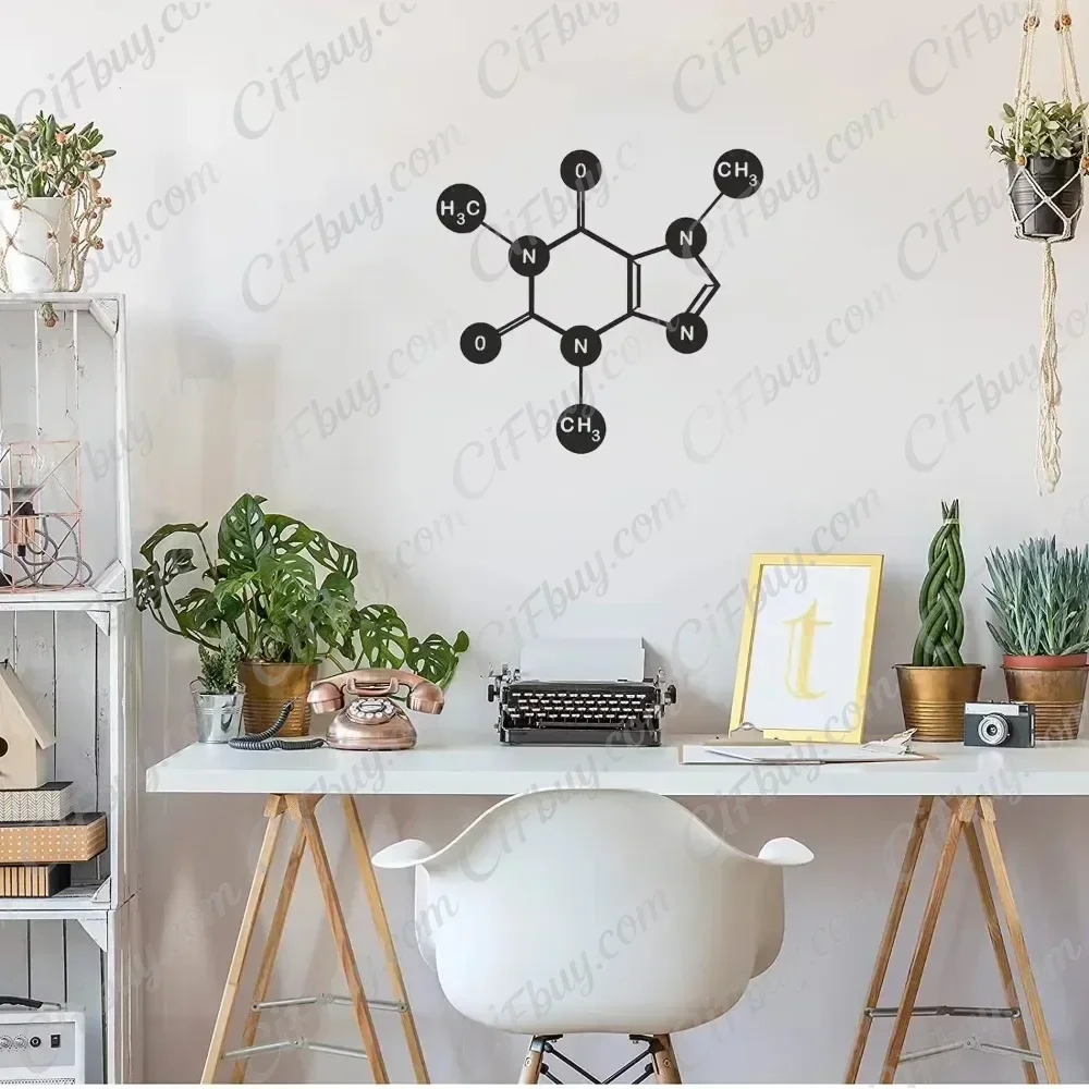CIFBUY Caffeine Molecule Metal Wall Art Iron Hanging Sculpture Chemistry Science Theme Modern Home Office Decor Gift Ornament