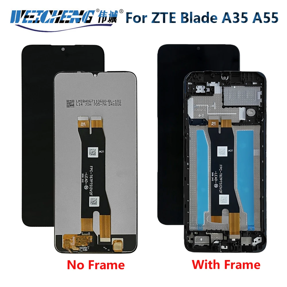 Écran d'affichage + écran tactile numérique 6,75 pouces 100 % original pour ZTE Blade A35, écran LCD ZTE Blade A55 A35 avec cadre, pièces de rechange