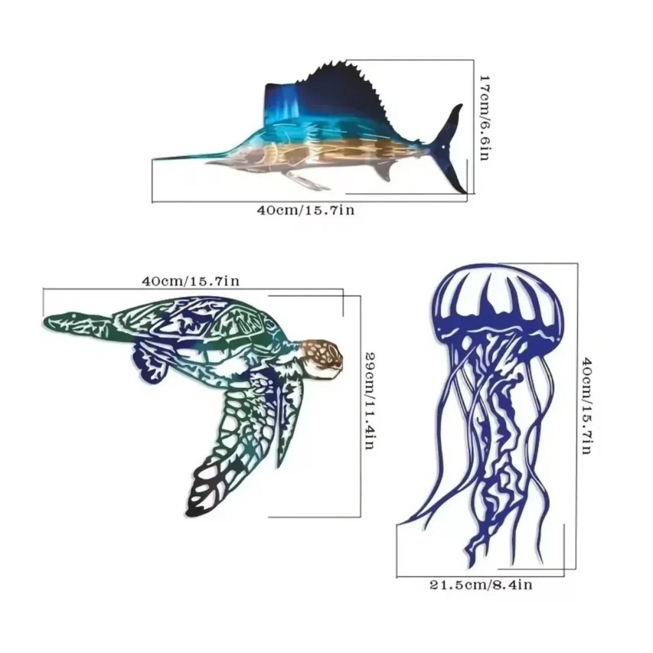 1PC Metal Swordfish Jellyfish Turtle Wall Art - Popular Living Room Bedroom Decor