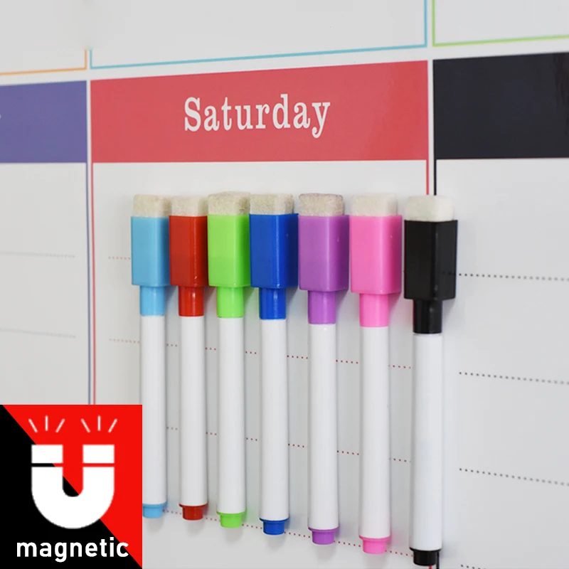 8Pcs/lot Colorful Black School Classroom Supplies Magnetic Whiteboard Pen Markers Dry Eraser Pages Children Drawing Pen