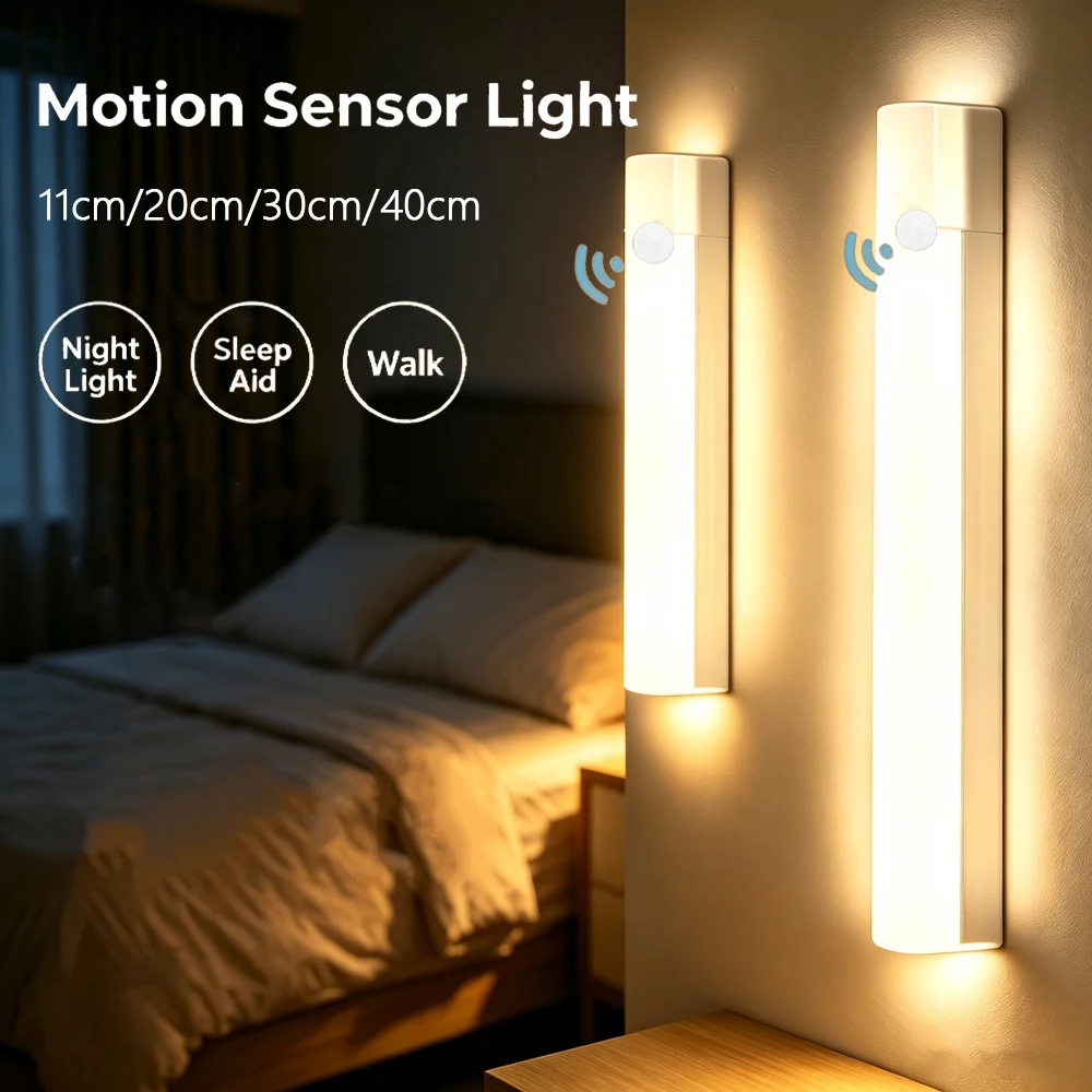 Night Light LED Under Cabinet PIR Motion Sensor USB Rechargeable Dimmable 3000K 6000K For Bedroom Wardrobe Kitchen Decoration