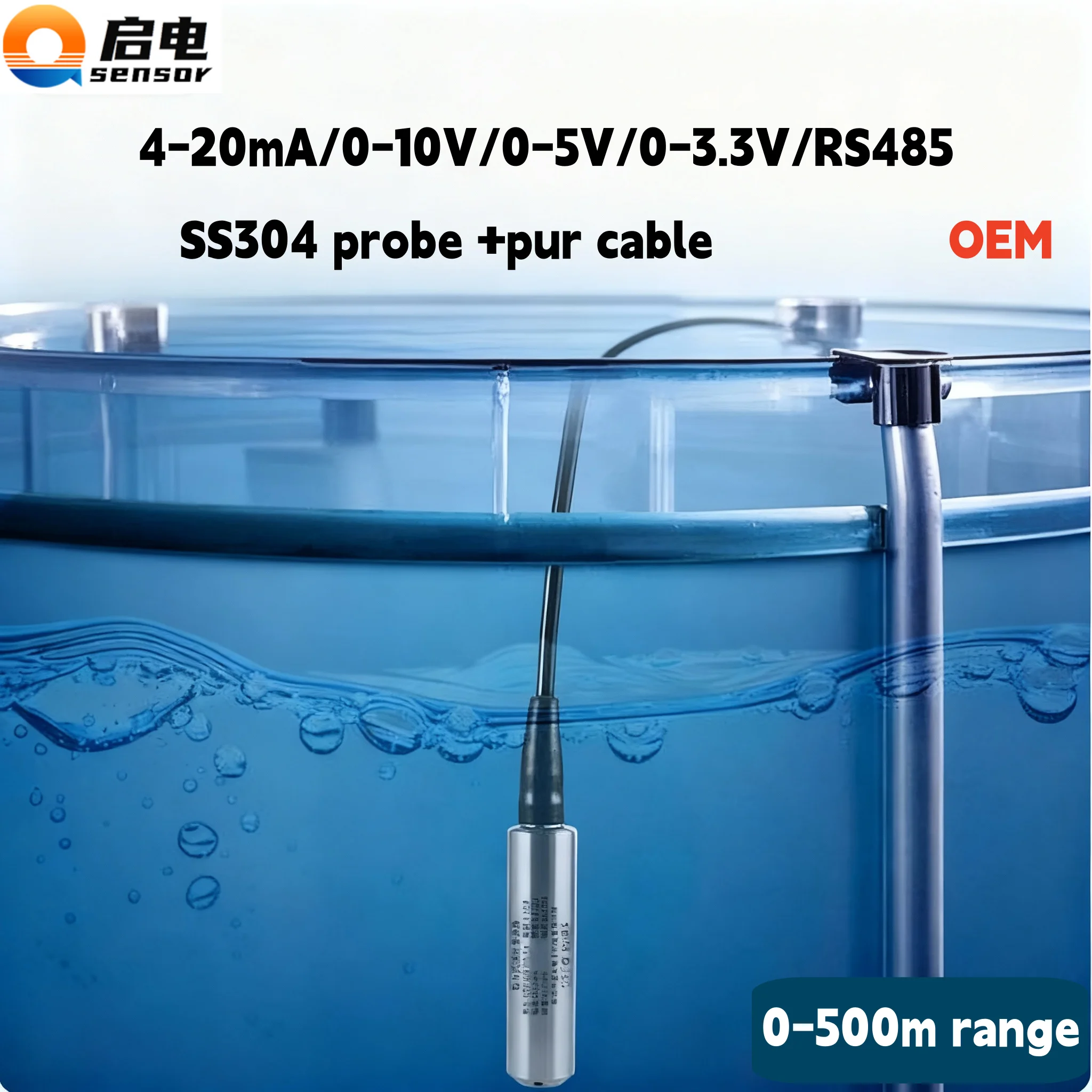 

0-500m range Submersible Level Sensor ip68 0-10V 4-20mA Level Transmitter Liquid Level Sensor RS485 Liquid Level Transmitter