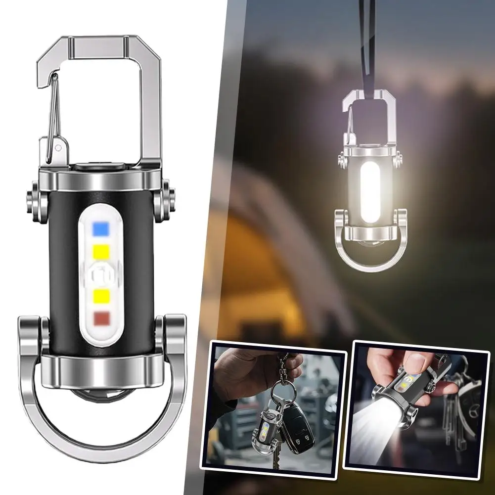 Mini USB Rechargeable LED Flashlight Keychain Portable Waterproof Camping Pocket Lamp Keyring Hanging Light Outdoor Gear