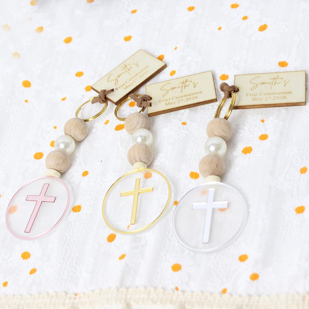 Personalized Baptism Cross Keychain Favors Engreaved Baby Wood tags  Mi Bautizo Unique engraved Baptism Gifts Communion Favor