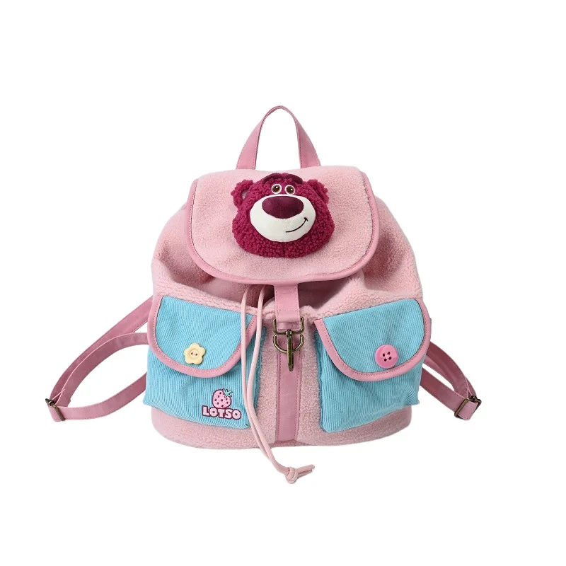 

Милый плюшевый рюкзак Disney Lotso на шнурке, вместительная школьная сумка с карманами для ежедневного использования, подарок для девочек