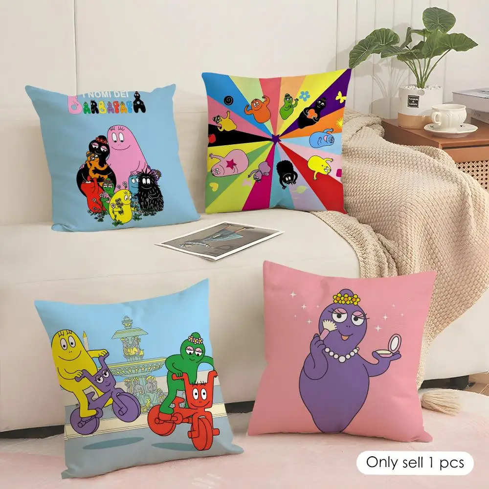 B-Barbapapa Exquisite Cushion Cover Soft Short Plush Pillow Cover Smooth Cozy Texture Aesthetic Cushion Case Home Decor