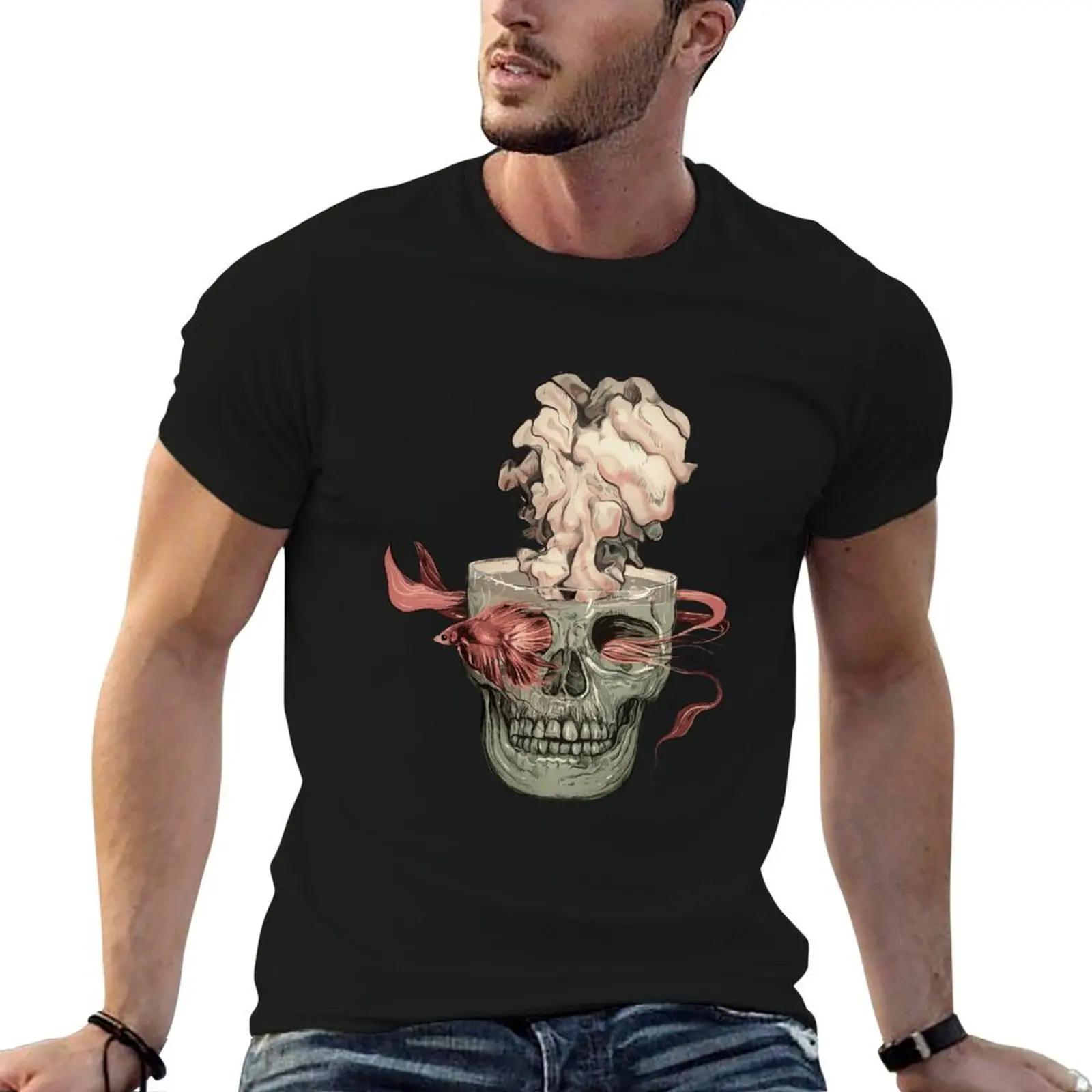 Skull and Red Fish T-Shirt t shirt men 100% cotton luxury brand man t shirt designer t shirt man cotton T-shirt